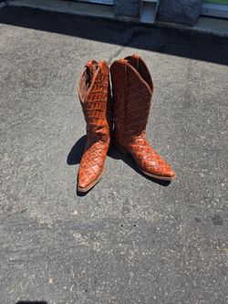 POSH BESSIE COGNAC EXOTIC FISH SCALE PRINT COWGIRL FASHION BOOTS NL7061-Cognac