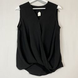 Women’s Sleeveless Faux Wrap V Neck Blouse Black Size Small NWOT