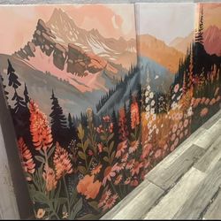 3 piece large canvas of mountain landscape