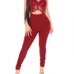 Fashion Nova Blāshe Burgundy Lace Jumpsuit Size Large