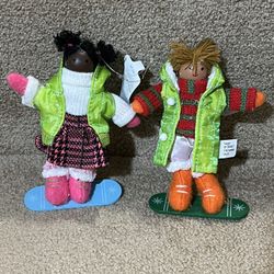 Wondershop fabric Christmas tree ornament plush Snow boarders  set of 2