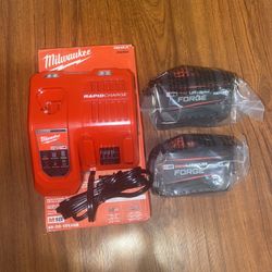 (2)New Milwaukee M18 12.0 Ah Redlithium Forge Battery (48-11-1813)   (1) M18 /M12 Rapid Charger 