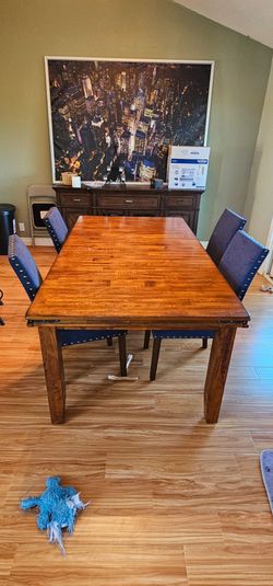 Wood Dining Table with 6 Upholstered Chairs