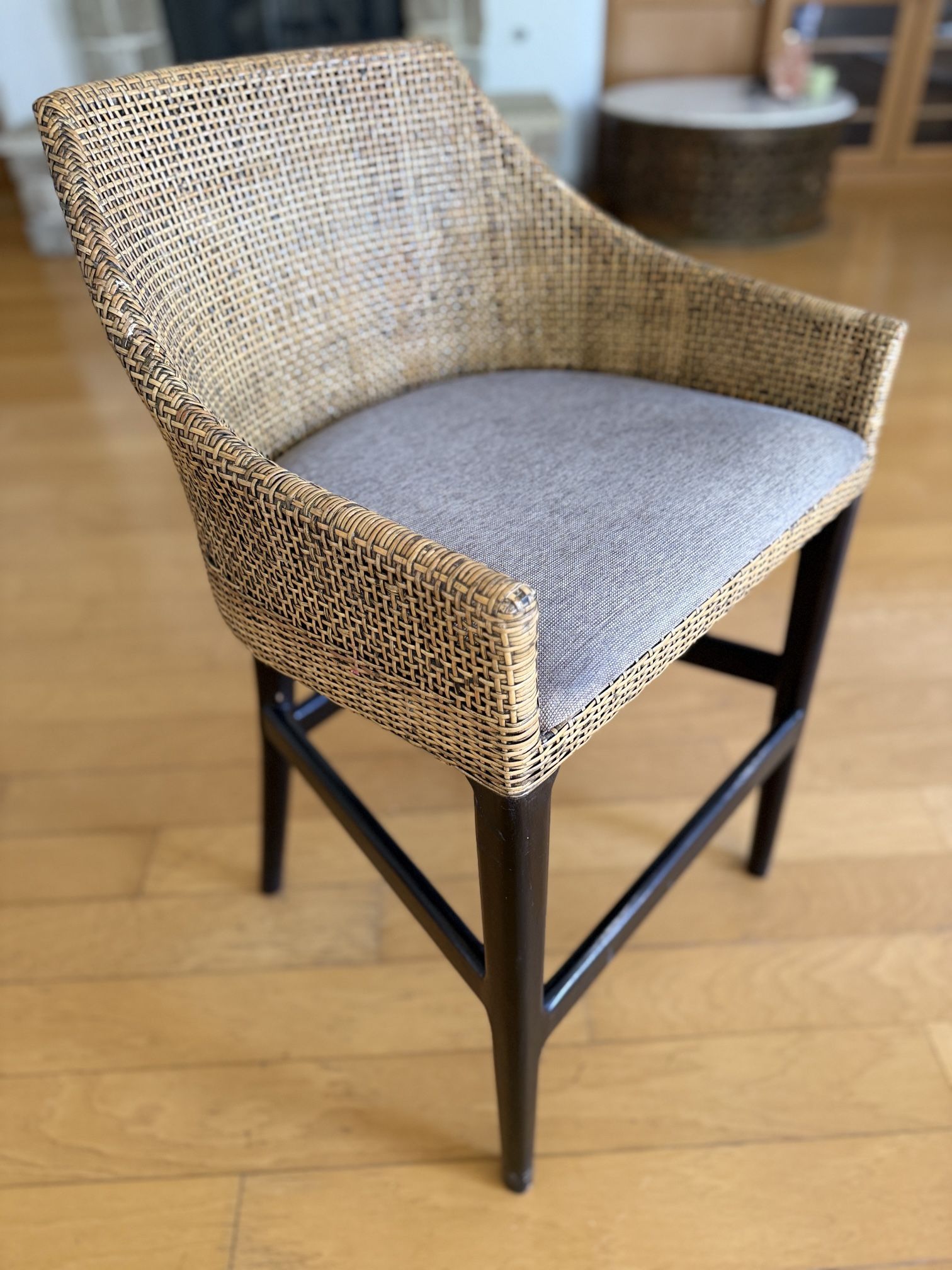 Gorgeous coastal Rattan Counter Stool with Seat Cushion- Set Of Three Stools