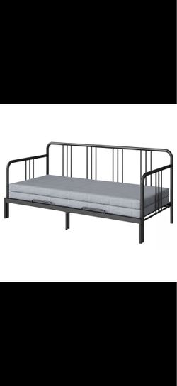 Black Metal Daybed Frame with Mattress and Pillows