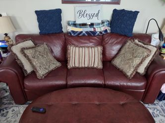 Solid Leather Sofa and Ottoman