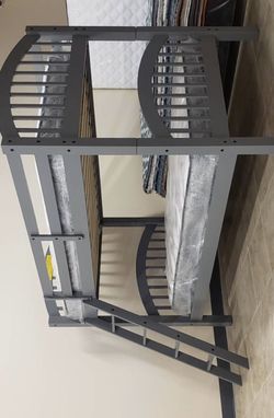 Happy Gray Twin Over Twin Bunk Bed and Two mattress
