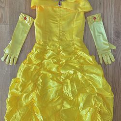Amazon Yellow Princess Belle Layered Off-Shoulder Dress & Gloves - 3T+ NWT