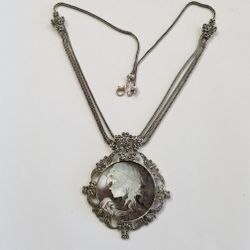 Shell Cameo With Marcasites In Sterling 