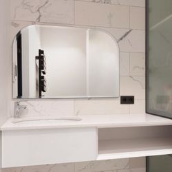 Brand New Mirrorize 24 X 36 Frameless Arched Mirror, Half Moon Bevelled Wall Mounted Large Mirror, Polished Mirrored Edge