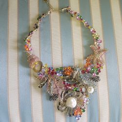 Vintage Sea Crab Shell Pearl  Necklace 