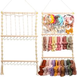 Headband Holder Hair Bows Organizer for Girls, Boho Baby Headband Hair Accessories Organizer for Baby Girls Bow Hanger Storage for Toddler Girls Room 