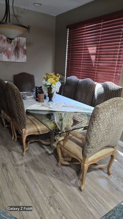 Glass Top Dining Table with 8 Chairs