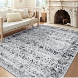 Brand New 5x7 Washable Area Rug, Non-Slip Soft Distressed Living Room Rug with Rubber Backing