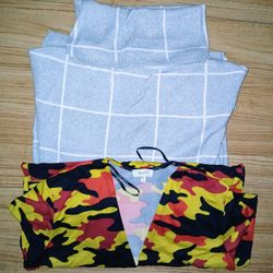 Turtle Neck Warm Midi Dress With Long Sleeves & Camo Print Cardigan - Size L