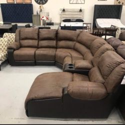 6 Piece Coffee Two Tone Large Modern Reclining Sectional Couch With RAF Chaise 🫵 New Brand🆕 Financing ☑️ On Display 🏠