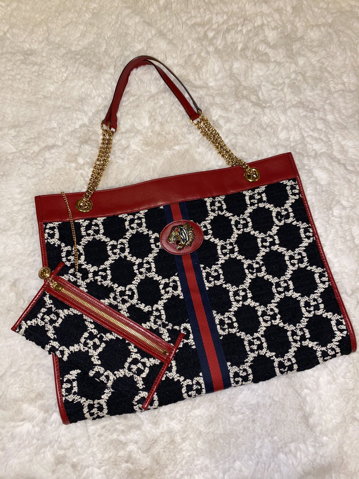 Gucci Rajah Tweed Tote with Clutch