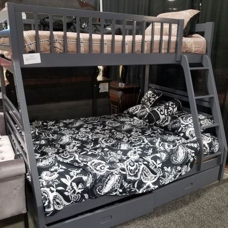 New 98061 Gray Wood Twin Full Bunkbed With Storage Drawers Only