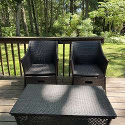 Set Of Outdoor Chairs And Coffee Table With Storage