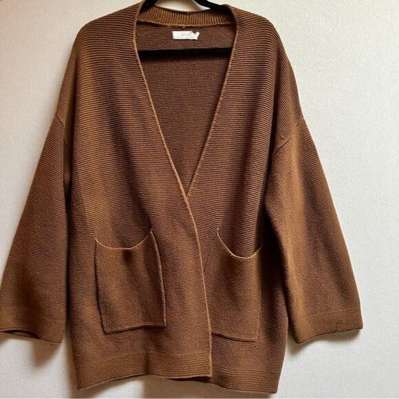 Oak Fort Cotton Waffle Knit Oversized Cardigan - Sz L/ XL