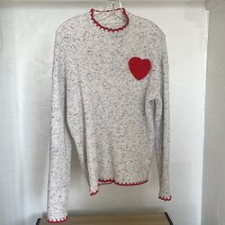 Grey knit sweater with red knit heart on left side size M/L