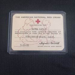 Vintage Old 1966 THE AMERICAN NATIONAL RED CROSS Certificate Card