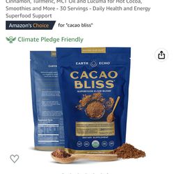 Earth Echo: Cacao Bliss - Organic Chocolate Powder Mix with Cinnamon, Turmeric, MCT Oil and Lucuma for Hot Cocoa, Smoothies and More - 30 Servings - D