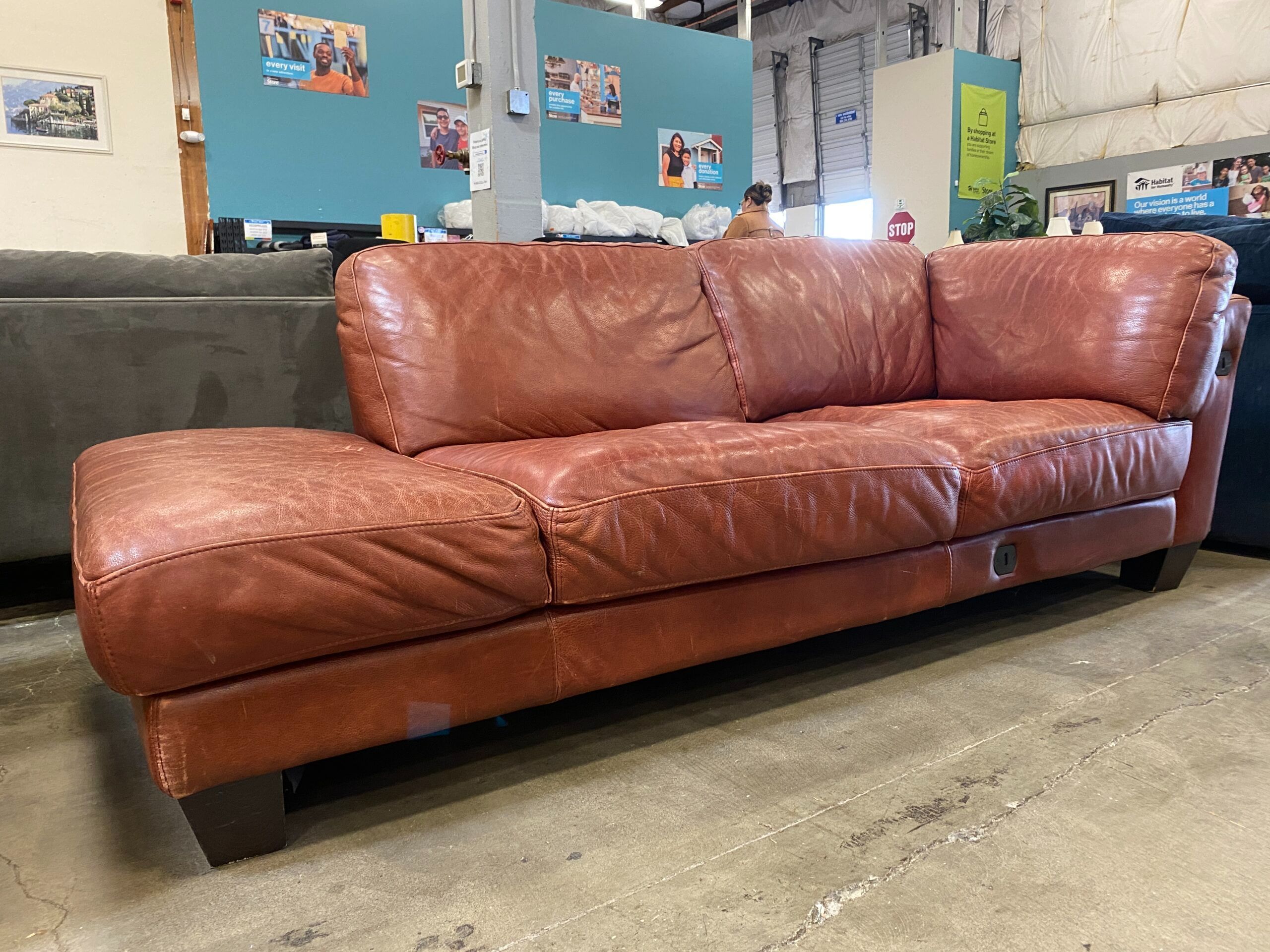 Brick Red Leather Single Arm Sofa