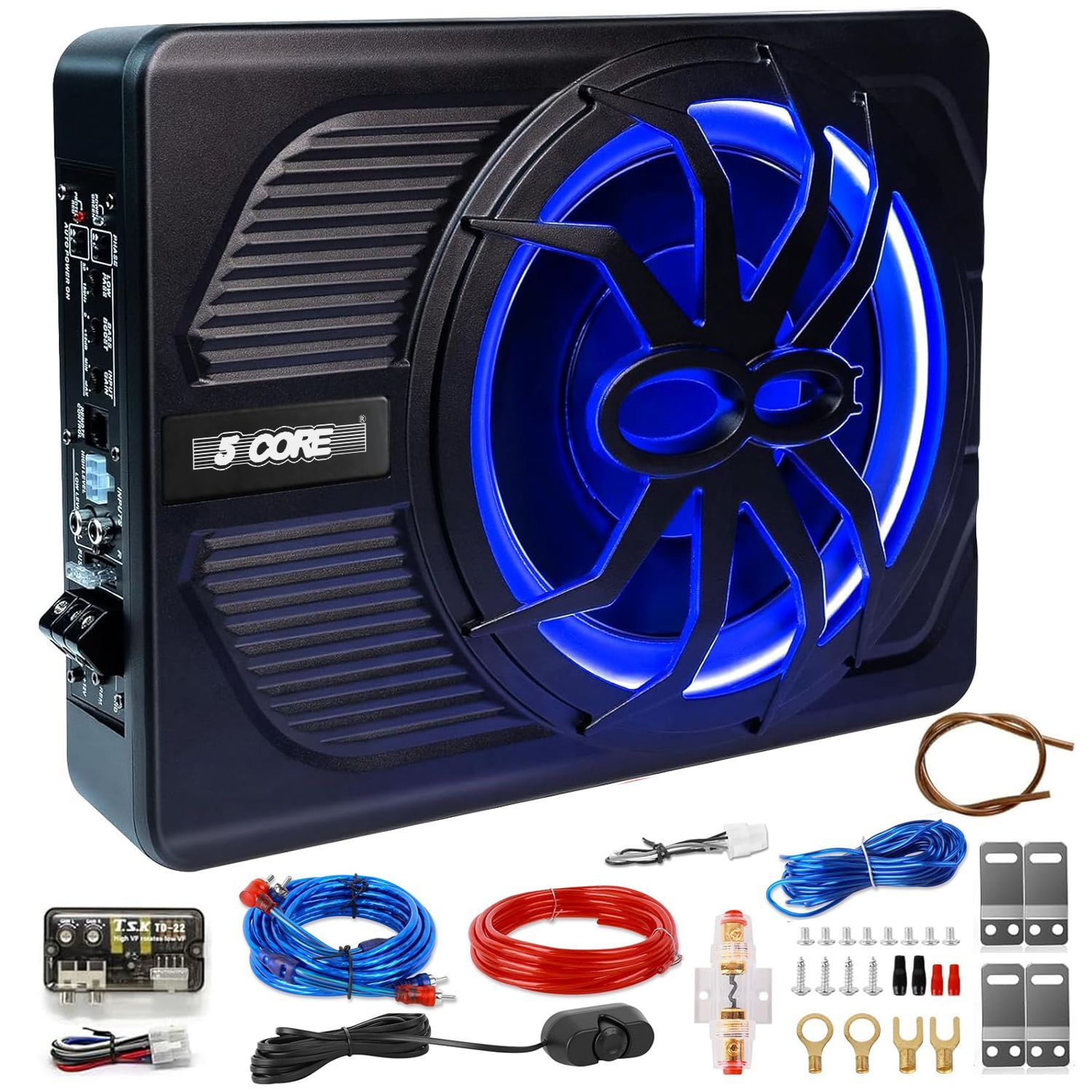 5Core 10 inch Slim Under Seat Car Audio Subwoofer 800W Built in Amplifier Sub Woofer LED Light BTUBE UNDR ST 150 LGT