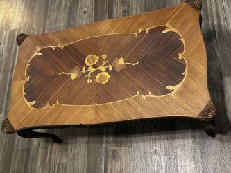 vintage antique wood glass top table