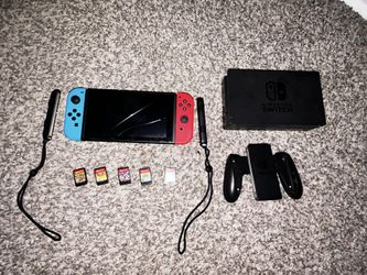 Nintendo Switch Neon Blue/Red Bundle - Includes 5 Top Games & Accessories
