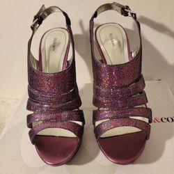 Style & Co SIERRA Purple Glitter Plum Slingback Open Toe High Heel Shoe's Size 10M