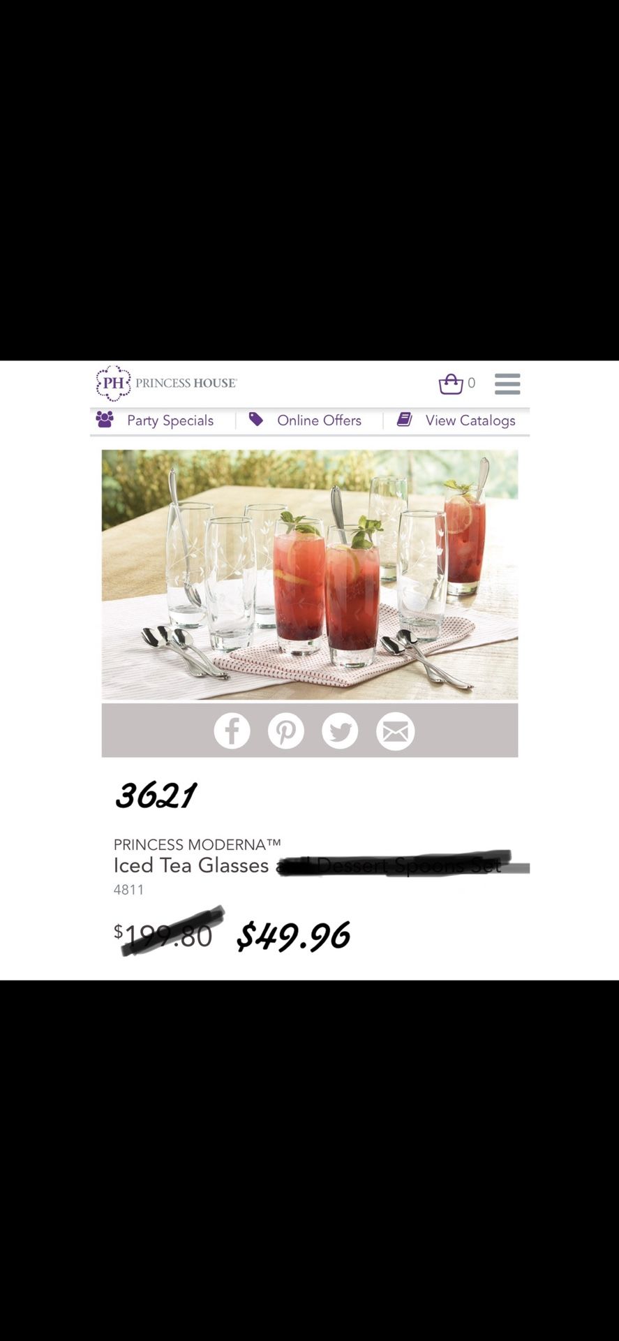 Princess house 3621 ice tea glasses 4set