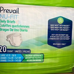 Prevail Per-Fit Daily Briefs - Size Large 45in-58in 20ct Brand New $5 each