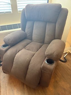 Brown Fabric Power Lift Recliner Chair with Cup Holders