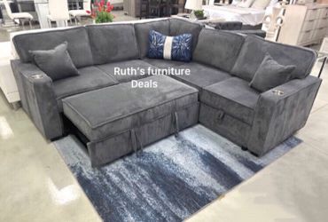 Beautiful 3-Pc Convertible Sectional Sofa With Pull-out Bed,  Storage,  And USB Port
