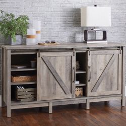 NEW Modern Farmhouse TV Stand, Console Table, TVs up to 70”, 2 Sliding Barn Doors, Buffet, Sideboard