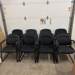 Set of 8 Black Office Arm Chairs