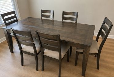 Dark Wood Dining Table Set with 6 Chairs