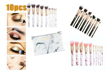 bundle 3set marble printed makeup brush set plus one cosmetic bag. pink white black wholesale