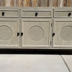 64” Coastal Cane Storage Cabinet / Media Console – Taupe Gray – $500 🚚