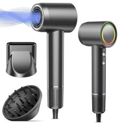 Hair Dryer, 160000 RPM Professional High Speed Ionic Blow Dryer, 500 Million Negative Ions & Heat-Control & Low Noise Hairdryer with Magnetic Diffuser