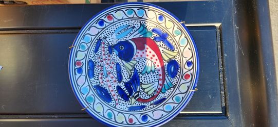 Vintage Le Souk Tunisian Majolica Wall Plate – Hand-Painted Mediterranean Fish (8.5") #11