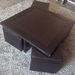 SEI Furniture Nylo Nesting Coffee Table and Storage Ottomans Set, Dark Chocolate