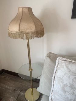 Moving Sale!! Vintage Brass Floor Lamp with Glass Shelf & Fringe Shade