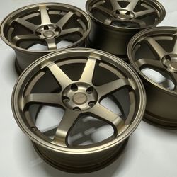 NEW 18” Concave Bronze TE37 Replica Wheels Squared Set 18x9 +30 (5x114.3)   Fits Most Toyota Scion Lexus Subaru Infiniti Tesla Mustang G35 Q50 Q60 G37