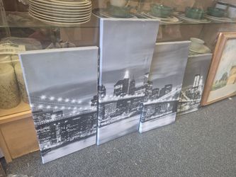 NYC Skyline Black & White Canvas Wall Art Set