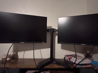Dual ViewSonic Monitors with Dual Monitor Desk Stand Great Office/Gaming Setup