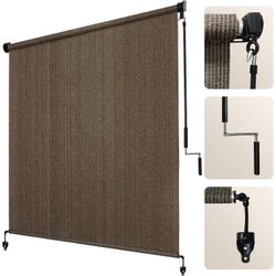 8'W x 6'H Outdoor Roller Shades, Cordless Patio Roll Up Blinds 90% UV Protection Exterior Shade Cloth Roll for Porch Gazebo Pergola Balcony Backyard,C