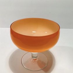 Vintage Midcentury Modern Cased Glass Pedestal Compote Bowl Orange/White 5.5”